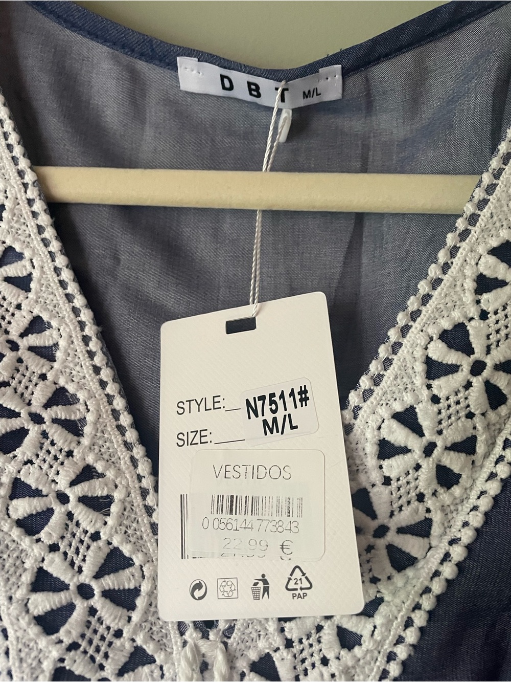 DBT Navy Blue Maxi Dress with White Crochet Trim - Picture 3 of 3